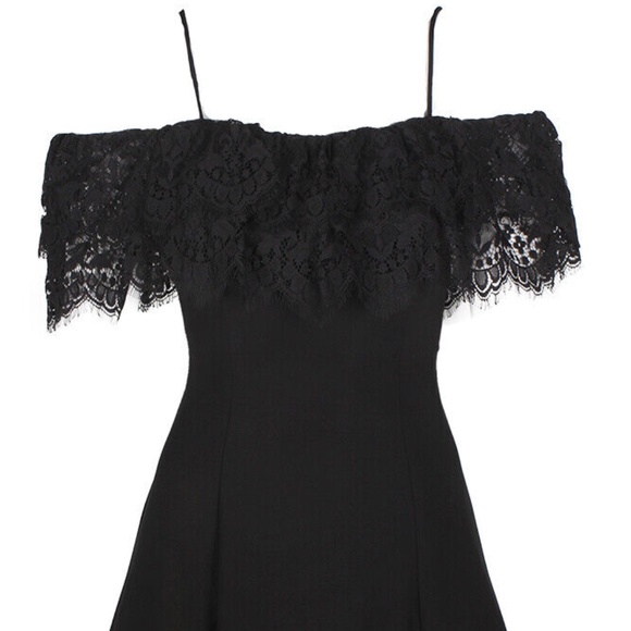 Betsy & Adam Gorgeous Black Off The Shoulder Fit & Flare Lace Trim Dress Size 8 - Picture 4 of 12